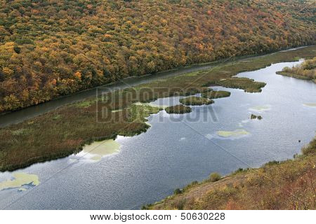View of the Dniester canyon in the Ternopil region, Ukraine.