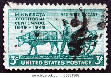 Postage Stamp Usa 1961 Pioneer And Red River Oxcart