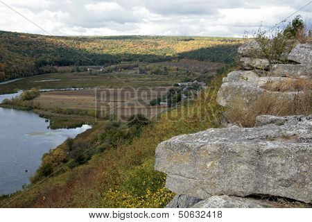 View of the Dniester canyon in the Ternopil region, Ukraine.