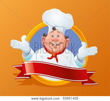 Smiling chef with a red ribbon