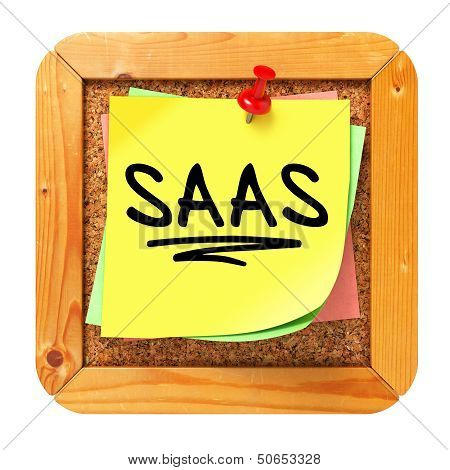 SAAS. Yellow Sticker on Bulletin.