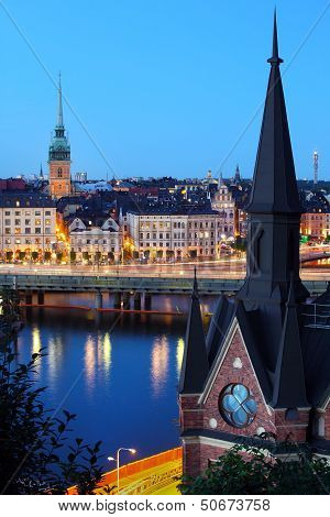 Night View Of Stockholm Old City