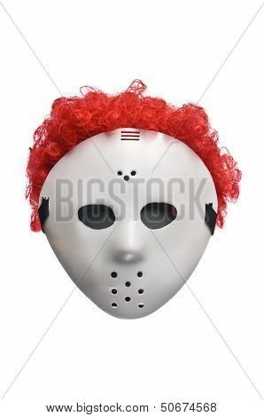 Scary Halloween Hockey Mask With Red Hair