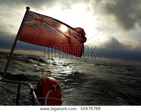 British Maritime Ensign Flag Boat And Stormy Sky