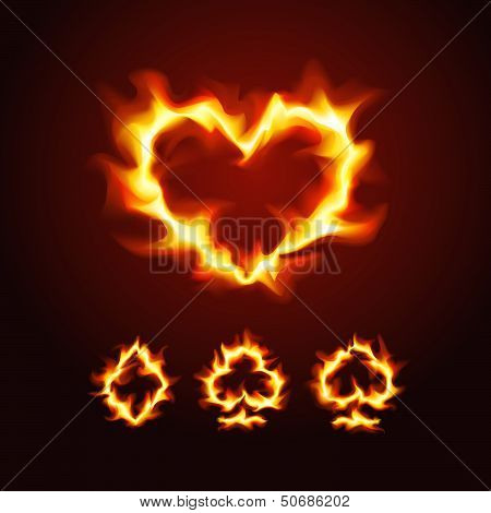 Playing card suits on fire