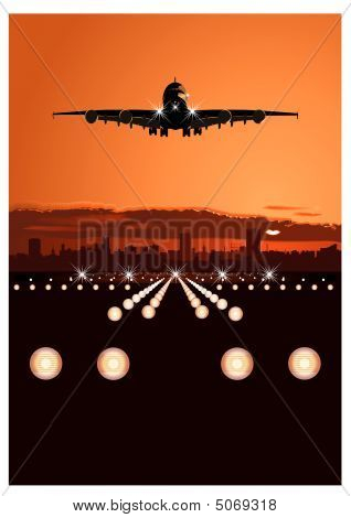 Avião pousando no horizonte