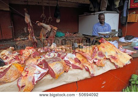 Meat For Sale In African Butcher Shop