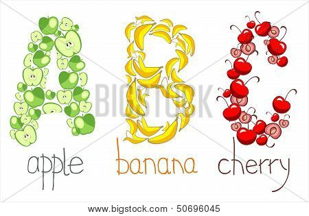Alphabetic Letters From The Fruit - A, B, C