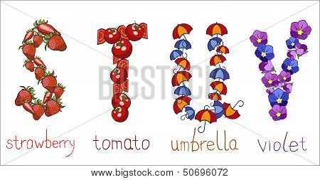 Alphabetic Letters  S, T, U, V