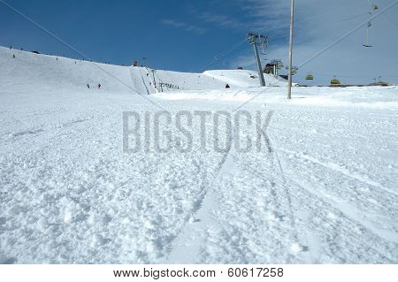 Ski Tracks On Slope