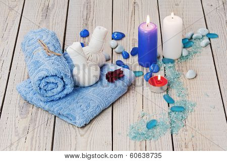 Spa Massage Setting With Thai Herbal Compress Stamps.