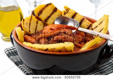 Fish Soup With Grilled Polenta On Crock Pot