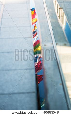 EU Flags Reflected In Puddle