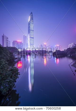 Shenzhen, China city skyline at twilight.