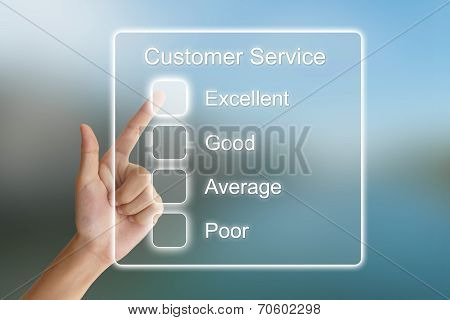 Hand Pushing Customer Service On Virtual Screen