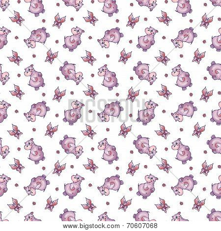 Vector seamless pattern with hippopotamus in cartoon style