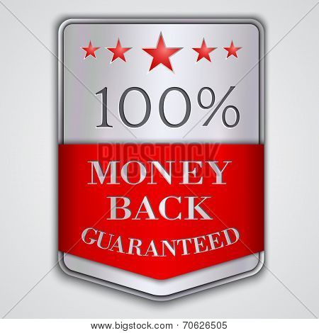 Vector  silver badge label with money back guaranteed  text