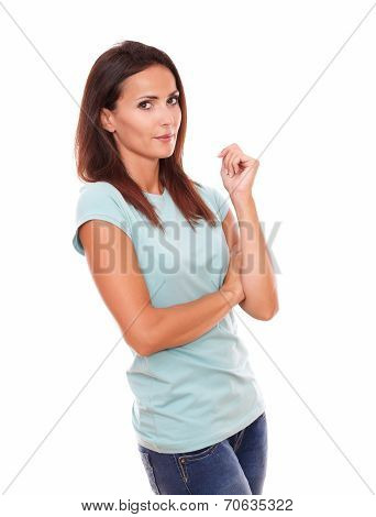 Beautiful Woman Looking At You Seriously