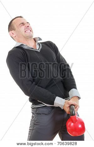 Business Man In Black Sweater With Shirt And Pants Lifting Dubell