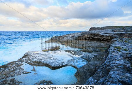 Natural baths at rocky coast of Eleuthera island, Bahamas