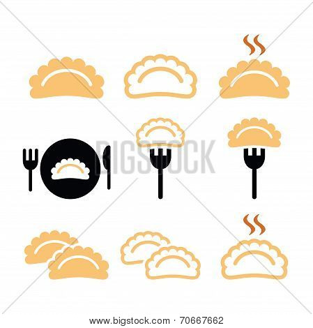 Dumplings, food vector icons set