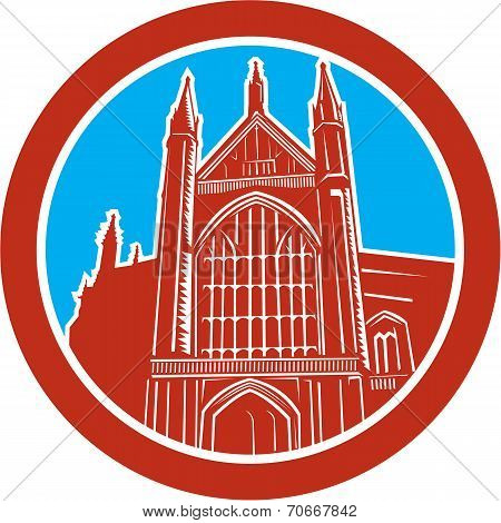 Winchester Cathedral Woodcut Retro