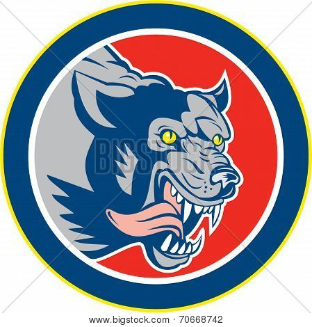 Angry Wolf Wild Dog Head Circle Retro
