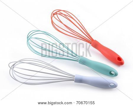 Plastic whisk (eggbeater), isolated on a white background.