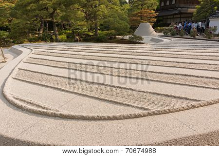 With white sand landscape in Karesansui of Japanese garden  in Ginkakuji Temple, Kyoto.