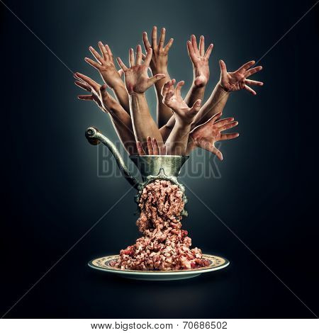 Meat grinder on a black background