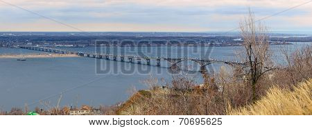 Saratov City. Road Bridge Over River Volga. Russia