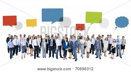 Multiethnic Group of Business People with Speech Bubbles