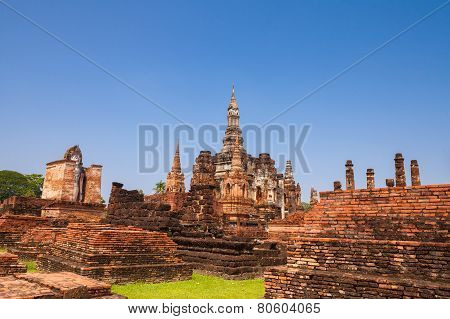 Sukhothai historical park. Buddhist temple ruins in Sukhothai historical park,Thailand
