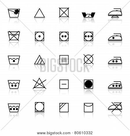Fabric Care Sign And Symbol Icons With Reflect On White Background