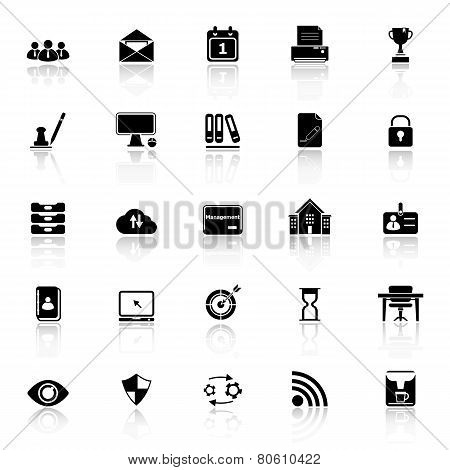Business Management Icons With Reflect On White Background