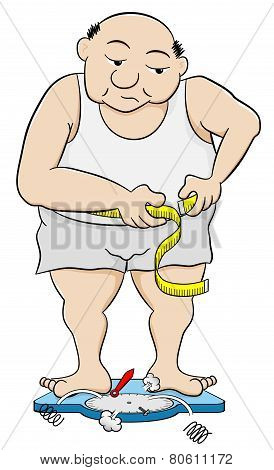 Overweight Man Measuring His Waist Circumference
