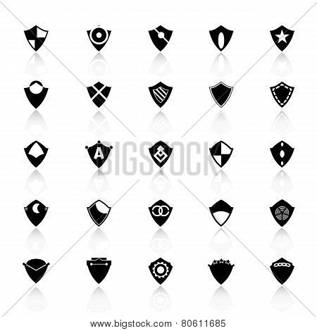 Design Shield Icons With Reflect On White Background