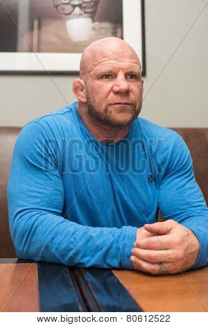 BARNAUL, RUSSIA - November 28, 2014: Jeffrey William Monson, American mixed martial artist, world champion, before the fight with Russian fighter Ilya Sheglov on November 28, 2014 in Barnaul, Russia