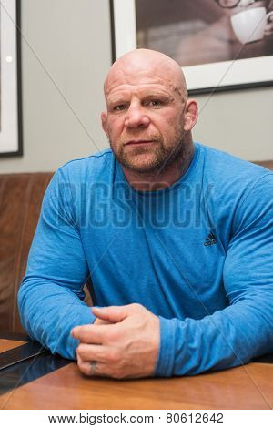 BARNAUL, RUSSIA - November 28, 2014: Jeffrey William Monson, American mixed martial artist, world champion, before the fight with Russian fighter Ilya Sheglov on November 28, 2014 in Barnaul, Russia