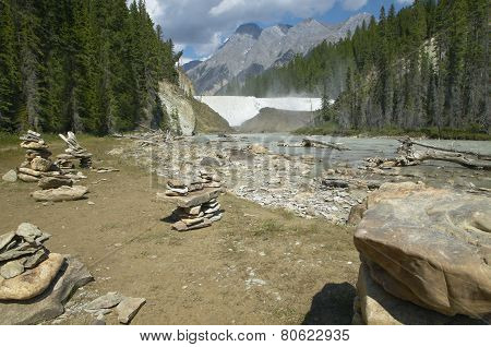 Canadian Landscape With Forest And Wapta Falls. Alberta