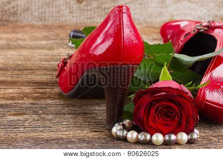 Red Shoes With Rose Flower