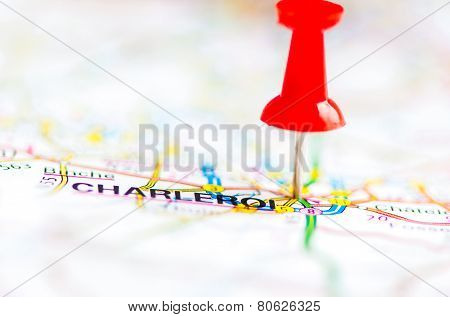 Close-up Shot Over Charleroi City On Map, Belgium