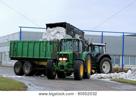 John Deere 6620 Tractor And Removing Snow