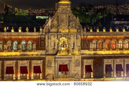 President's Palace Balcony Bell Zocalo Mexico City At Night