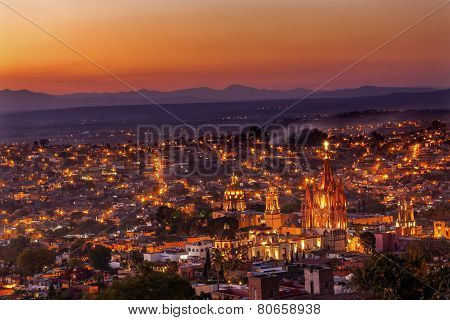 San Miguel De Allende Mexico Miramar Overlook Sunset Parroquia Archangel Church Lights