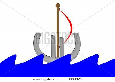 Euro Symbol with sail swimming into water with waves