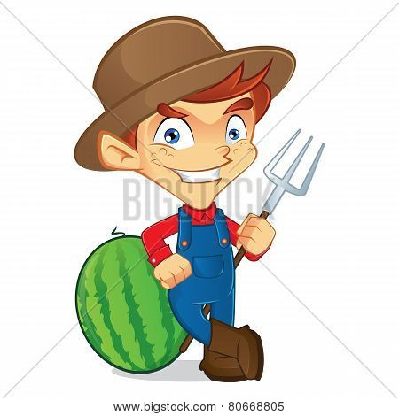 Farmer holding pitchfork