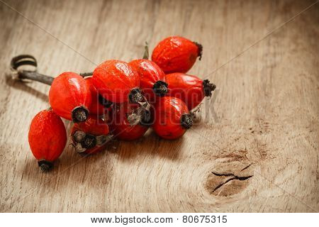 Hawthorn On Wooden Table Background