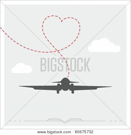 Silhouette of a plane with heart