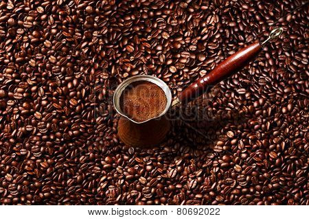 Hot coffee prepared in a Turk.